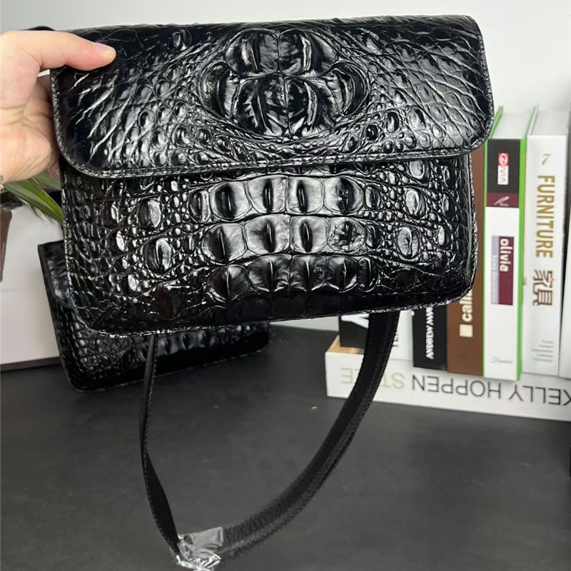 Authentic Crocodile Skin Men's Small Shoulder Bag Ultrathin Flap Purse Genuine Alligator Leather Male Messenger Bag