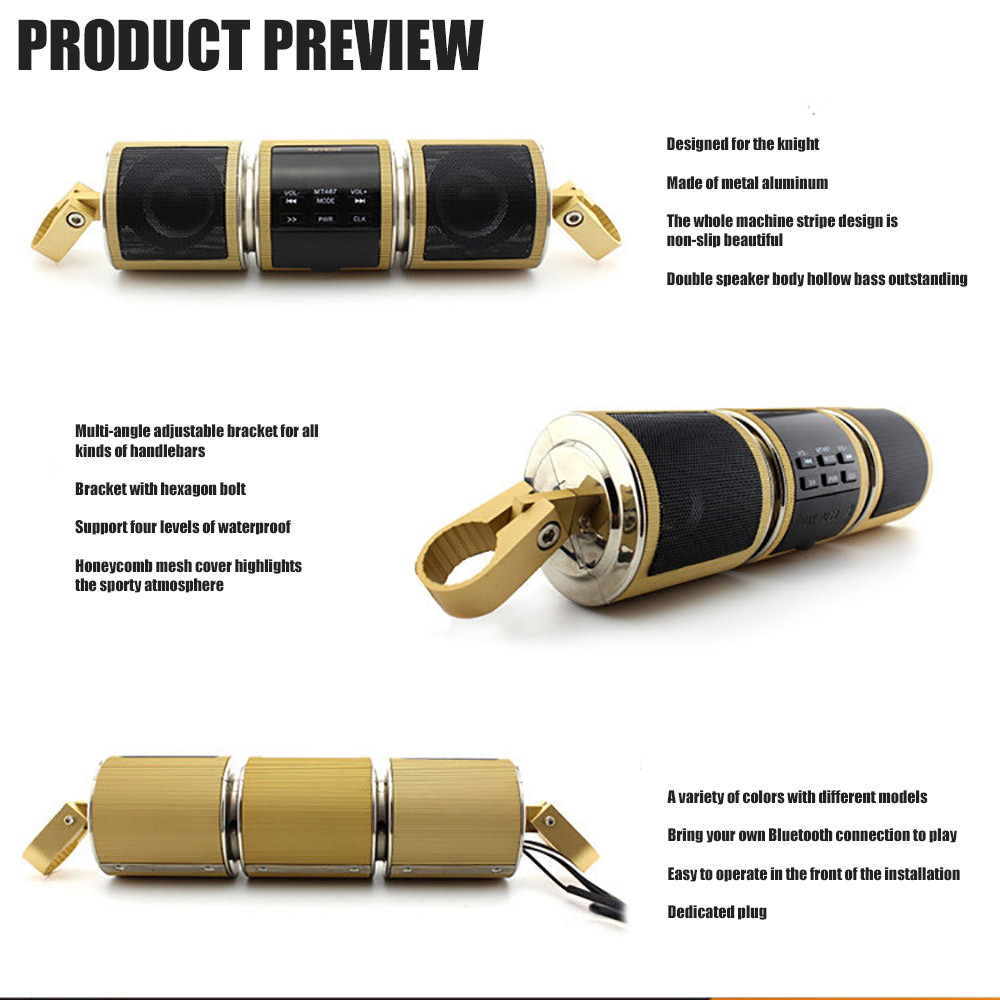 3 Color FM Motorcycle Audio System , Bluetooth V2.1 26dB Motorcycle Stereo Speakers