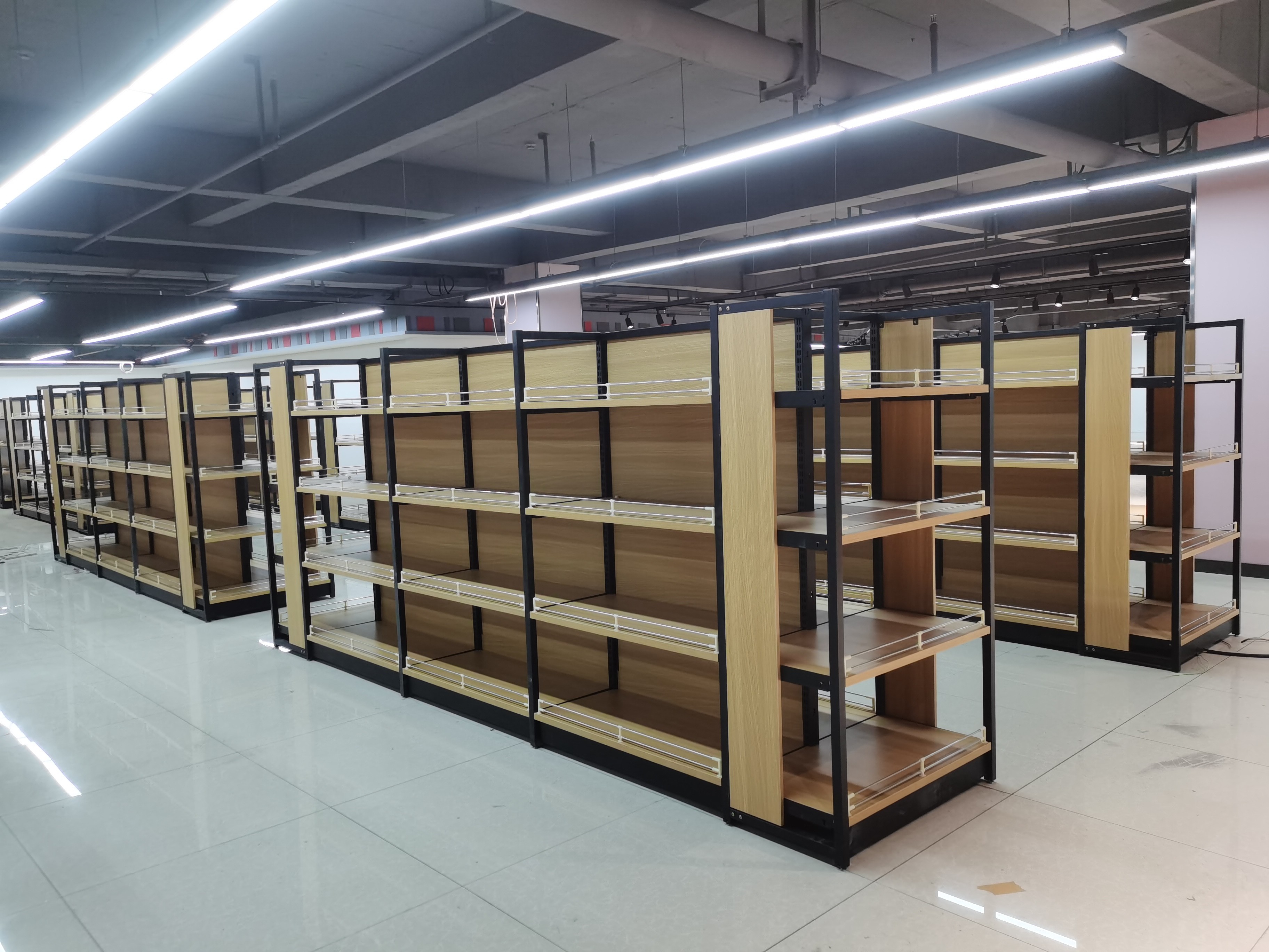 Single Sided Supermarket Wooden Shelves Gondola Medium Duty Type