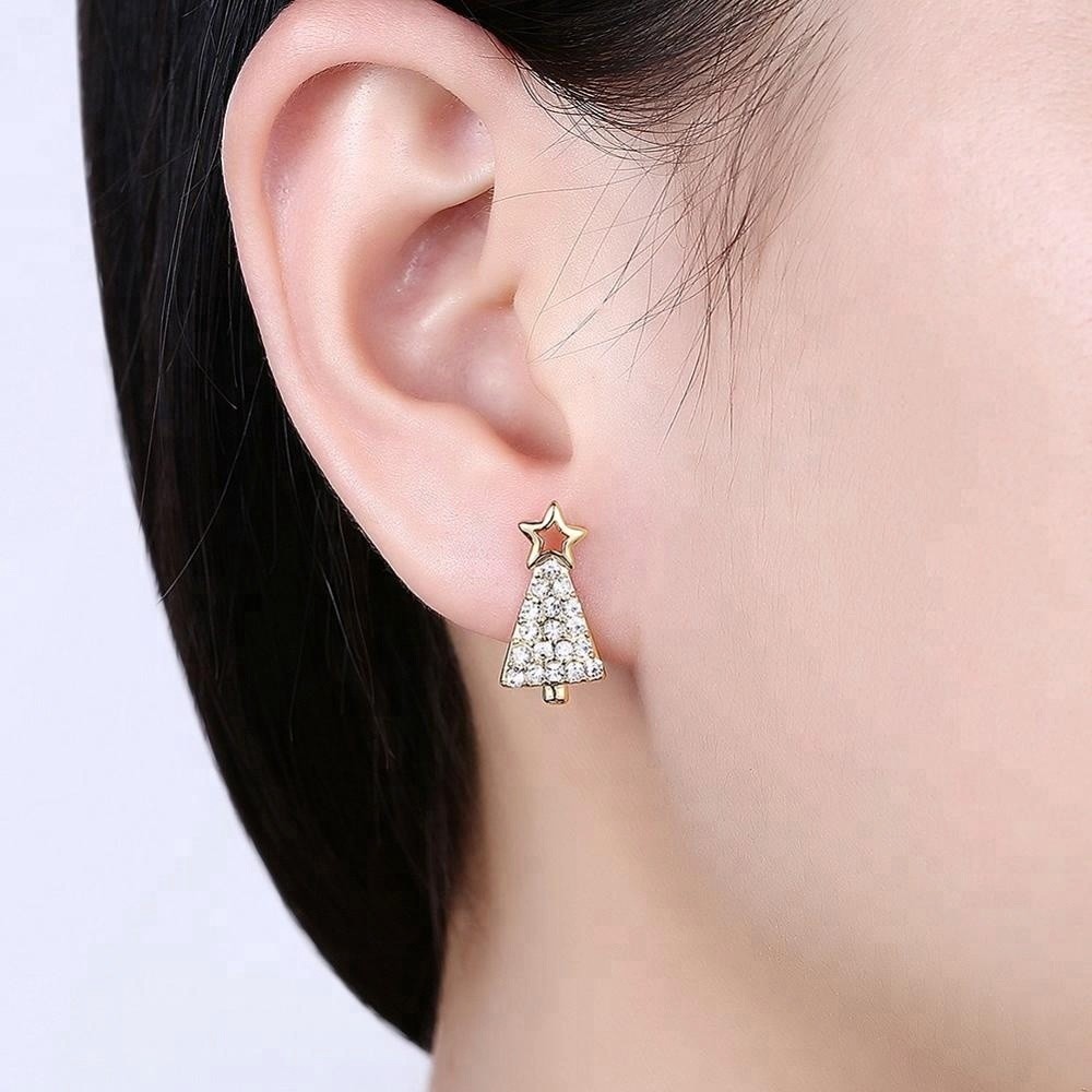 Wholesale Fashion Jewelry Star Zircon Earring Gold Plated Christmas Tree Earrings