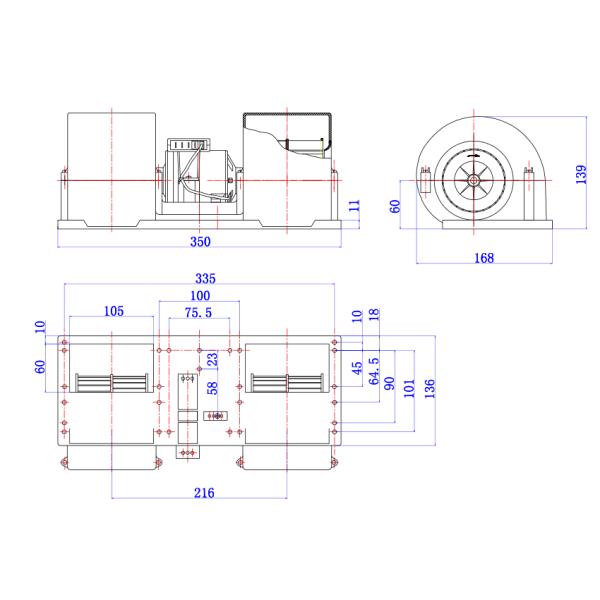 High Speed 24 Volts Dc Copper Motor Big Airflow 350mm Long Bus A/C Parts