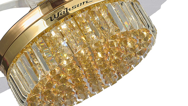 Crystal Lampshade Silent LED 36W Retractable Ceiling Fan Light With Folding Blades