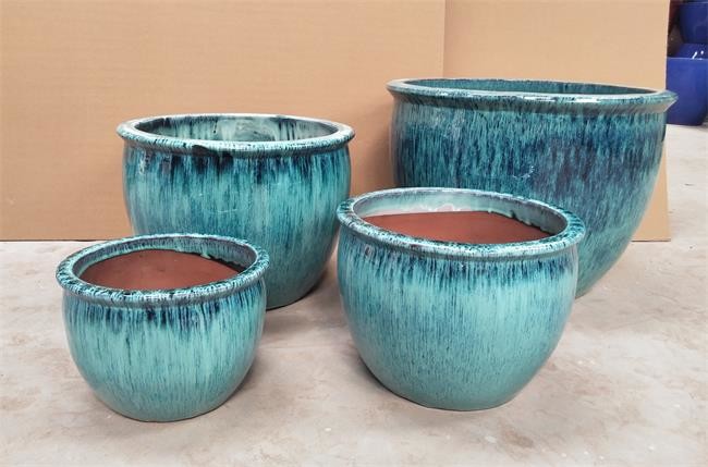 Round Glazed Flower Green Plant Blue Ceramic Outdoor Pot