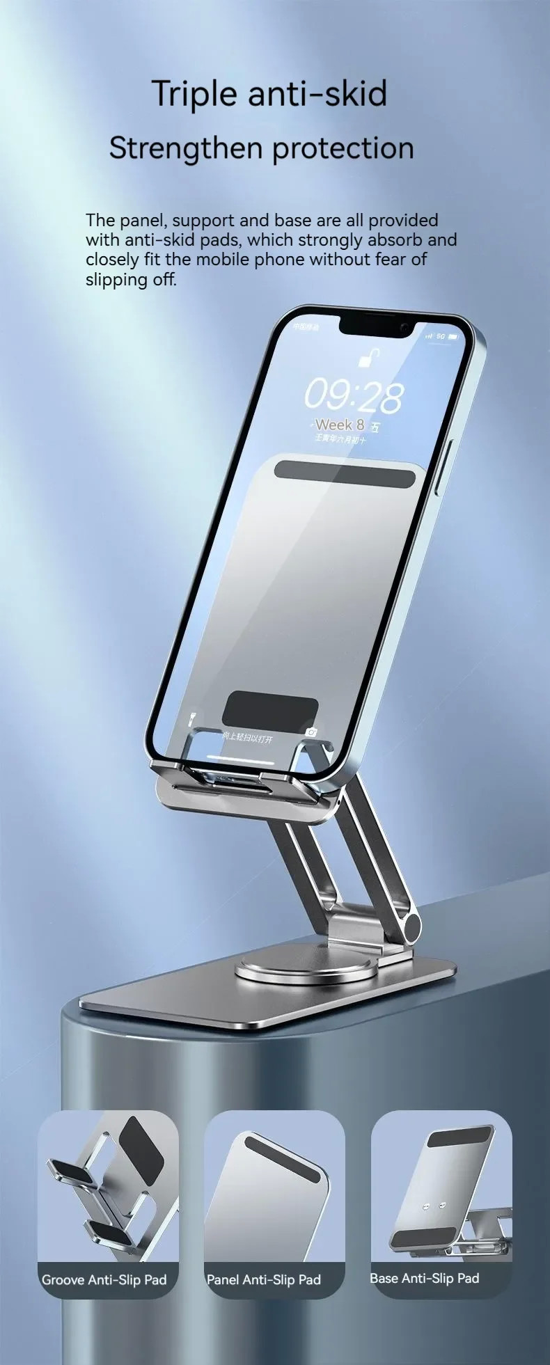 Aluminum Desktop Phone Stand Foldable Universal Mobile Phone Holder 3.7mm