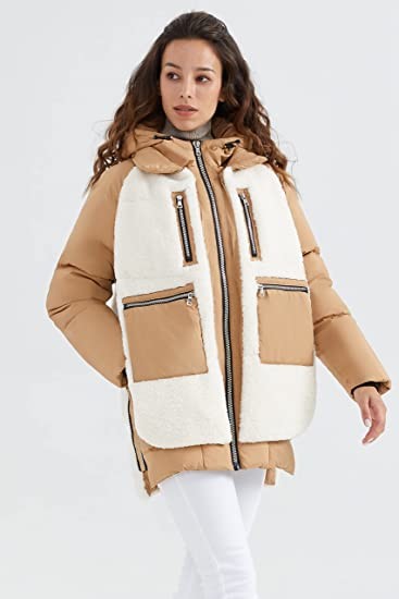 Thickened Puffer Down Women'S Sherpa Fuzzy Fleece Jacket With 4 Pockets