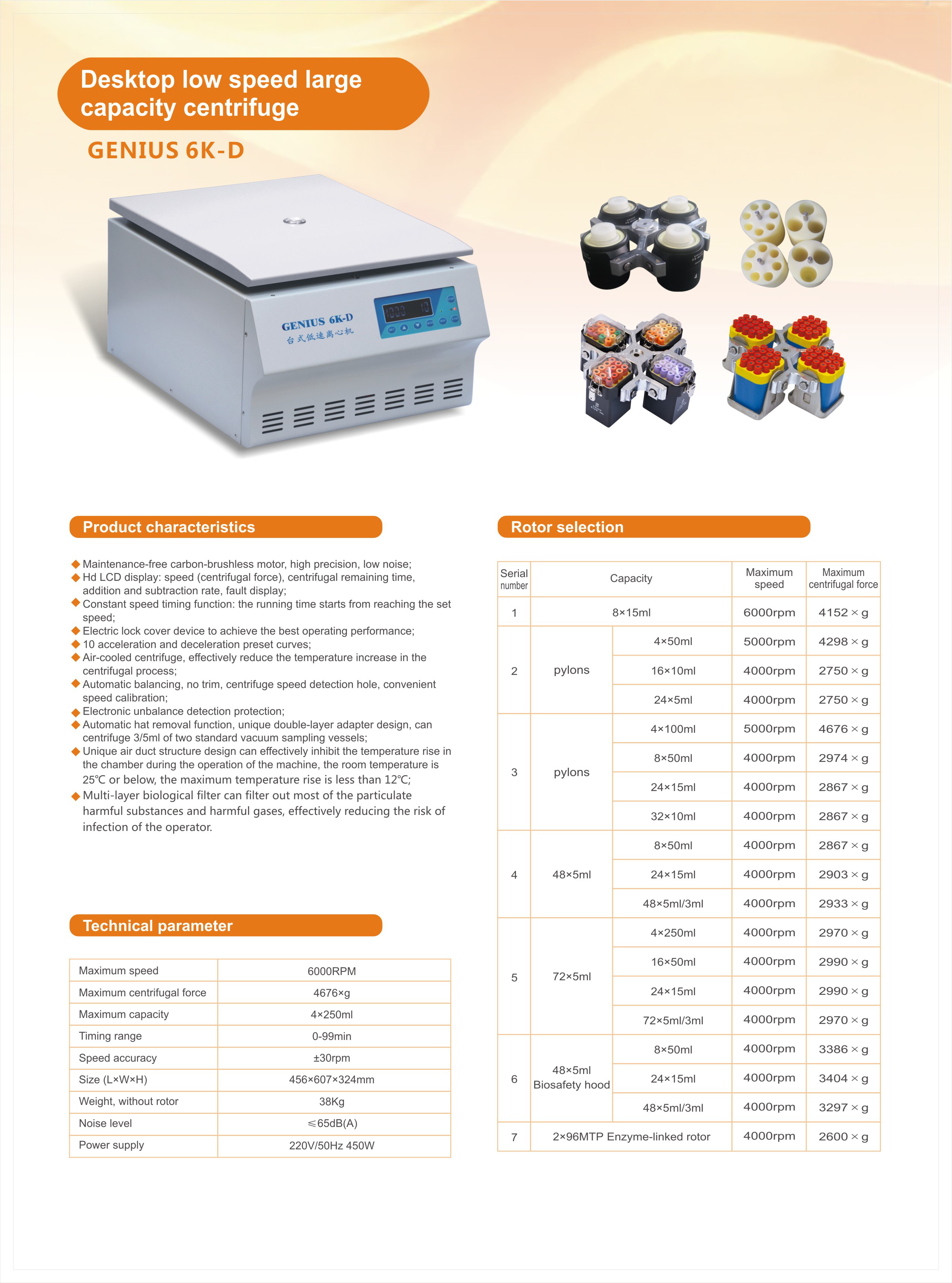 6000rpm Desktop Low-Speed Large-Capacity Centrifuge for Blood Plasma Solid Separation