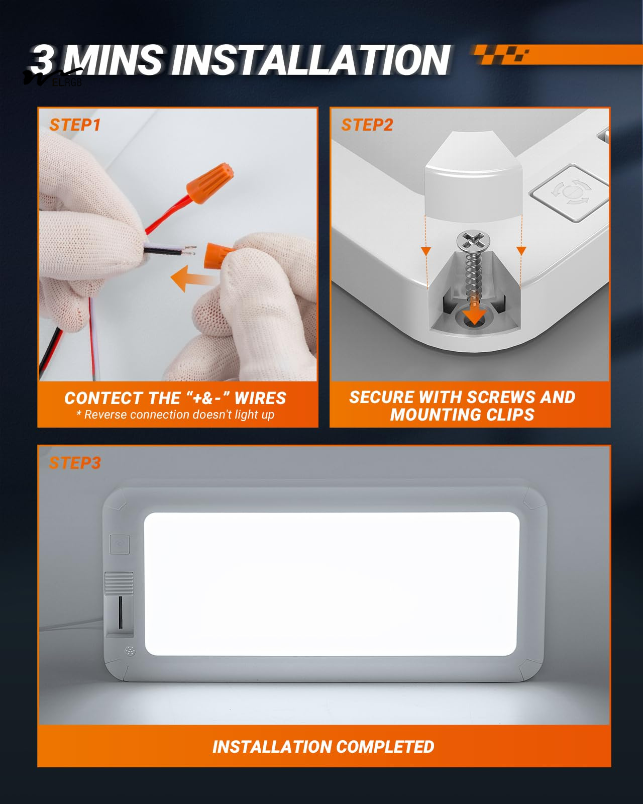 RV Lights Interior 3 Color Dimmable LED RV Lamp Fixtures 12V Camper Light 1500LM