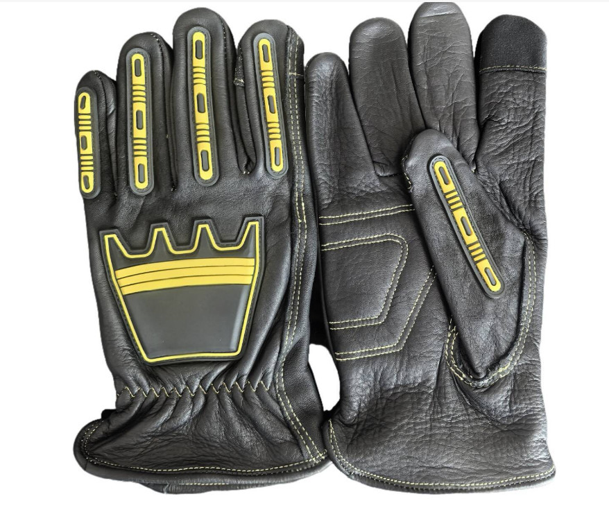Heavy Oil And Chemical Resistant Insulation Cowhide Leather High Impact Reduction Oil field Working Cotton Palm Gloves