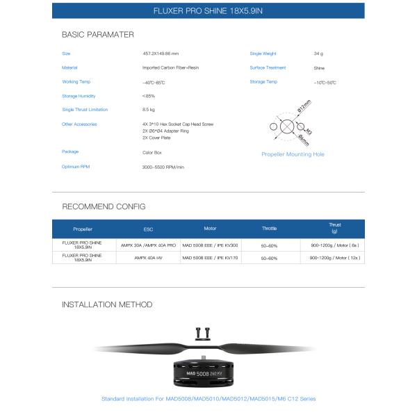 FLUXER 18x5.9 Inch Glossy Straight Carbon Fiber Drone Propeller for High Efficiency Flight