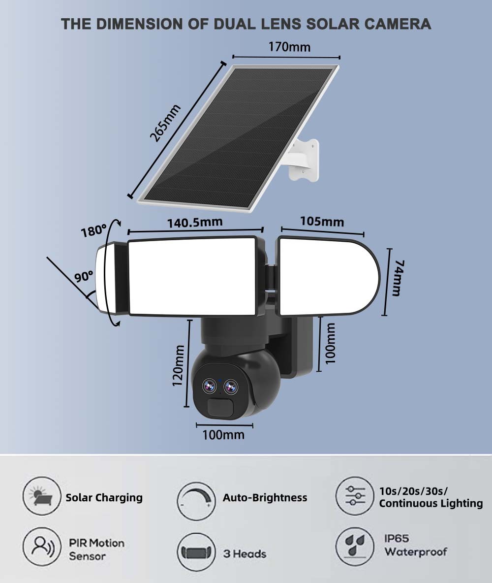 6MP Battery Security Camera Dual Lens APP Control IP65 Waterproof