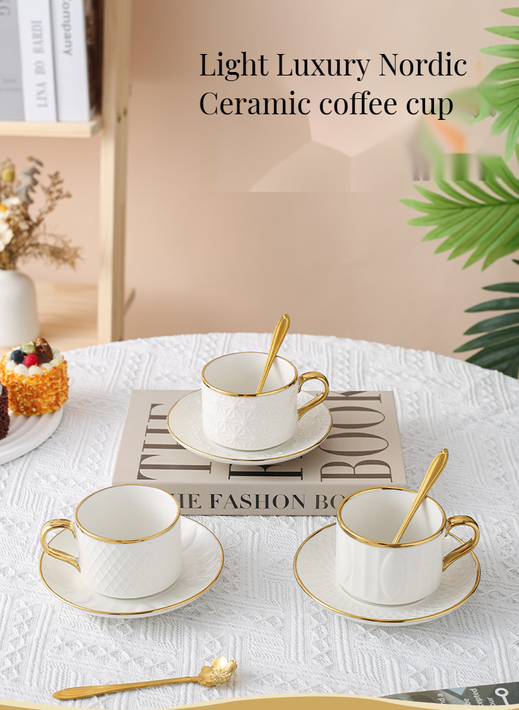 Modern White Ceramic Cups and Saucers Nordic Elegant Bone Cup Set for Water Mugs