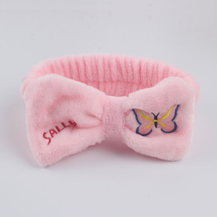 Pink Red Black Wash Face Elastic Hair Band Cute Butterfly Bow Soft Makeup Headband