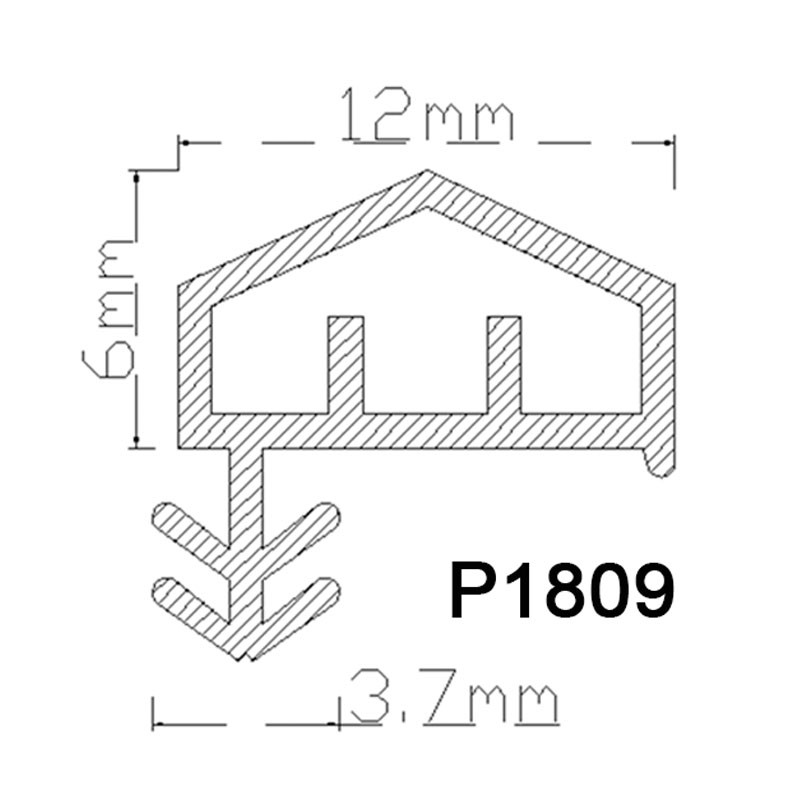12*6mm Anti Collision PVC Rubber Strip Wooden Door Seal Strip P1809