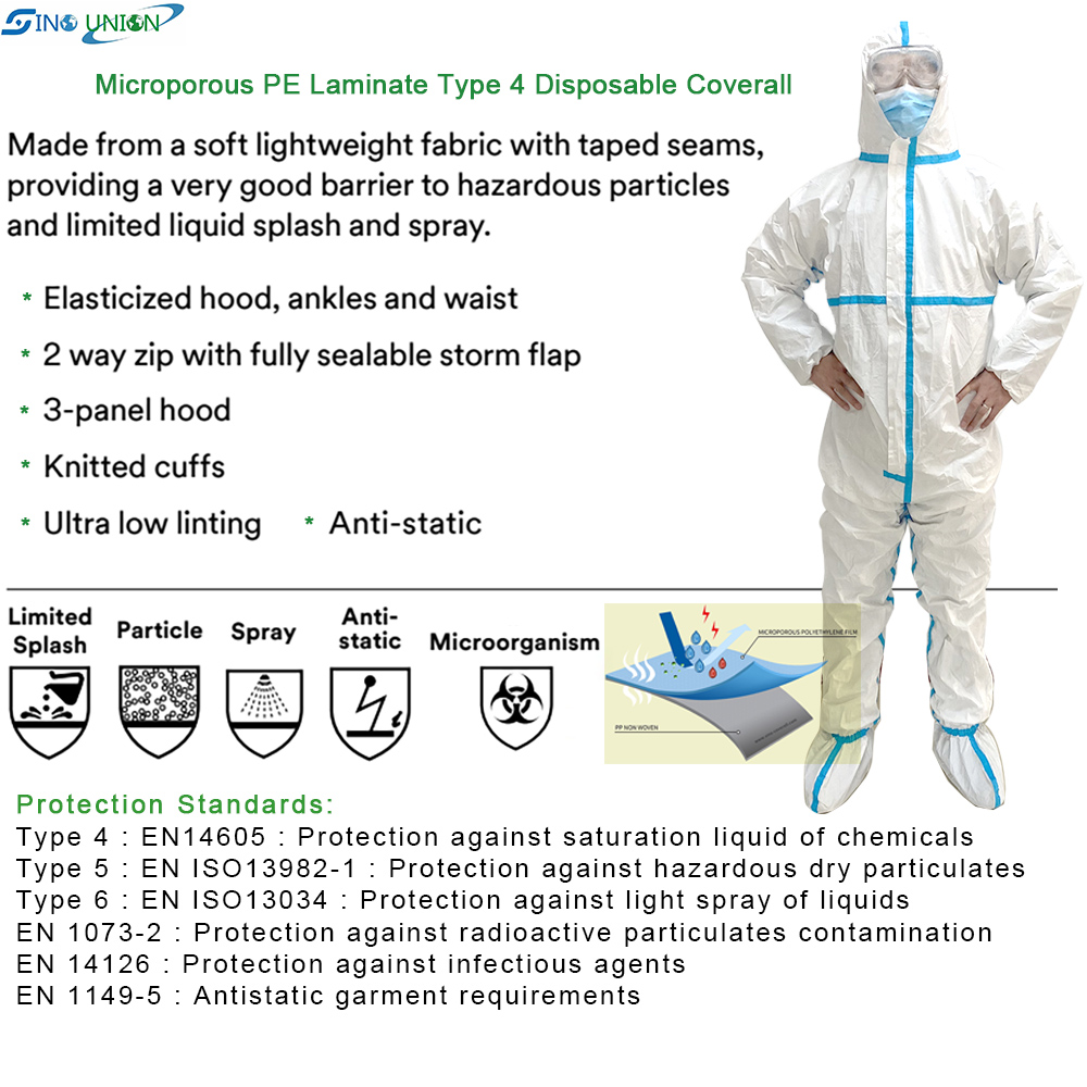 En14126 Microporous SF Overall Protective Clothing PP PE Laminated Full Body Gown