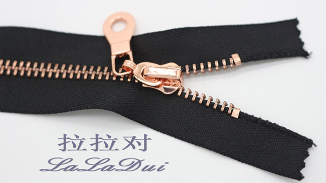Rose Gold Sheen Non Separating Zipper , 12 Inch Long Heavy Duty Metal Zippers