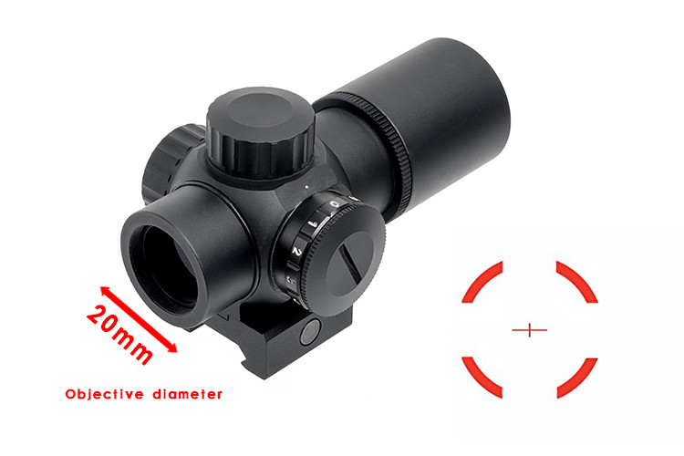 ANS Tactical Optics 1x20E Compact Prism Sight Scope Red Illuminated With 20mm Picatinny Rail For Outdoor Hunting