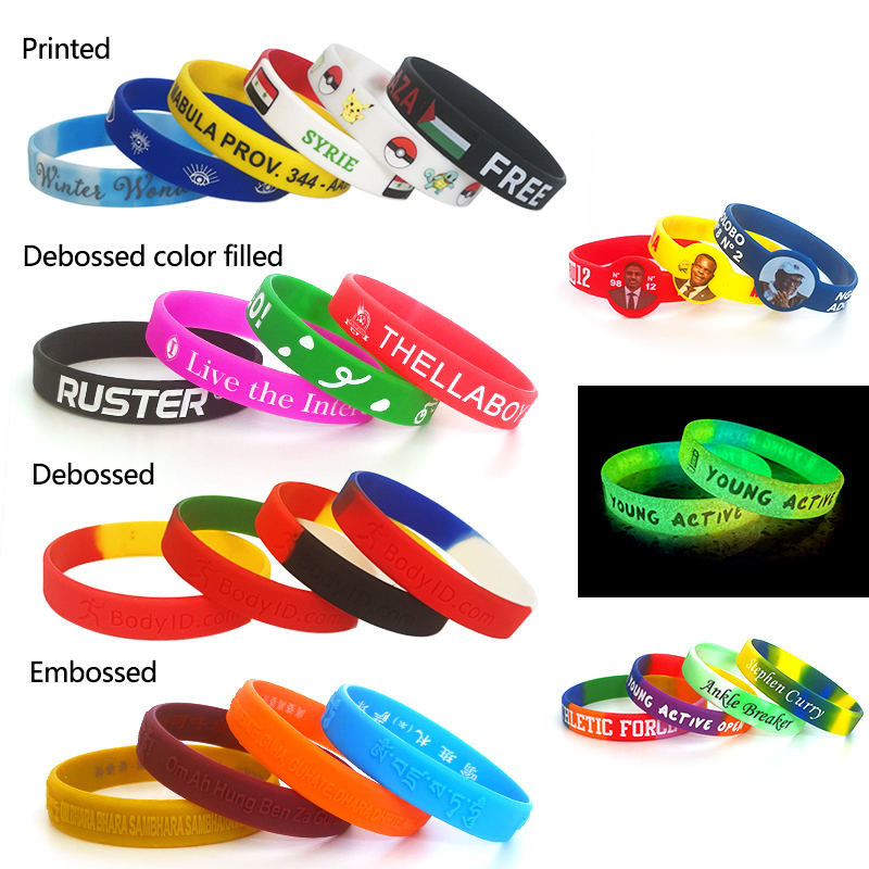 Segmented Style Printed Silicone Wristbands 25cm Length