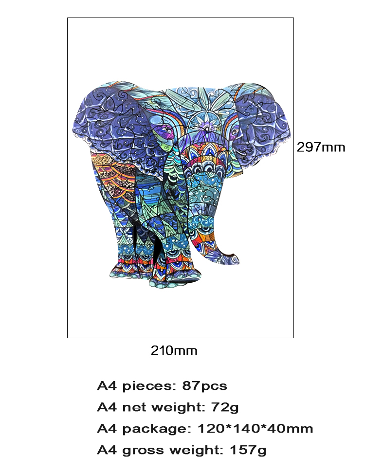 Animal Shaped Colorful Floor Wooden Elephant Jigsaw puzzle for 3 year olds