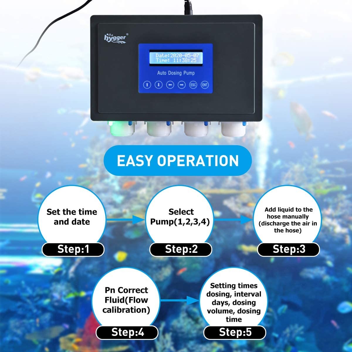 4 Channel Aquarium Dosing Pump DC12V With 8 Titration Hoses