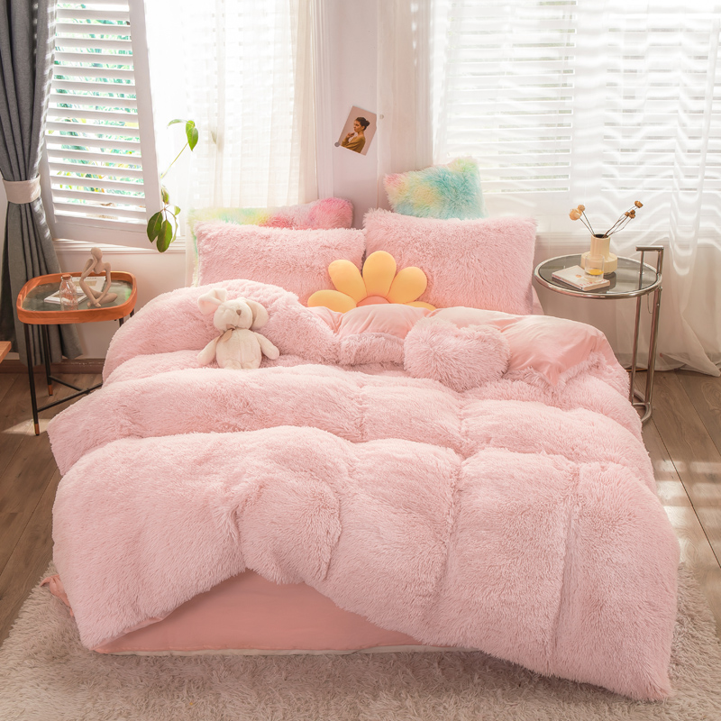 European and American Style Solid Color Thickened Warm Mink Velvet Duvet Bedding Set
