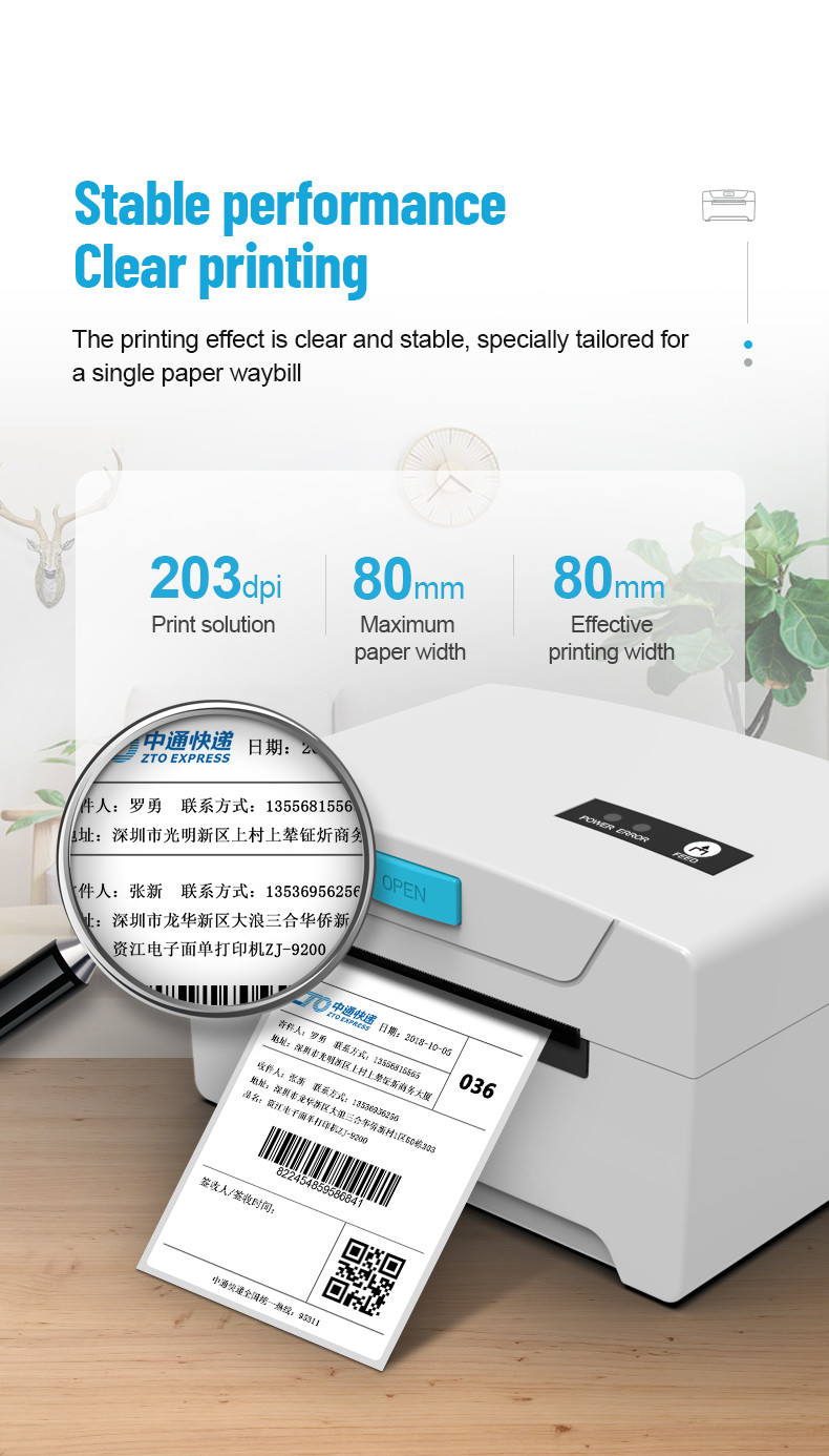 Bluetooth Thermal USPS Shipping Label Printer Address Label Printer 3inch 80mm