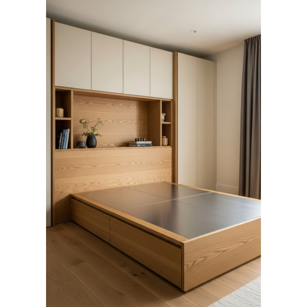 custom tatami bed showing full module layout and storage planning