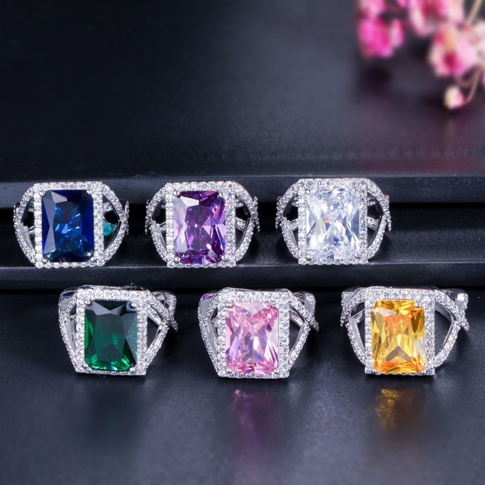 Fashion Square Shiny Rhinestones Necklace Ring Earrings Wedding Jewelry Elegant Luxury New Women Jewelry Sets
