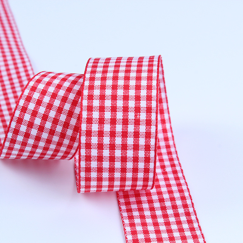 2.5cm Polyester Plaid Ribbon for Gift Packing and Chocolate Box Ribbon Bow Decoration