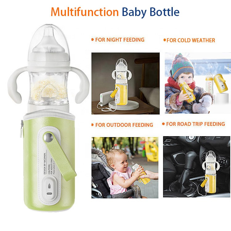 Nicepapa customizable USB travel Baby Anti Colic Feeding Bottle milk baby Bottle with Powder Storage Thermostat Warmer