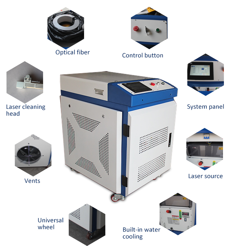 1000w 1500w Fiber Laser Rust Removal Cleaning Machine Large Format For Rust Paint Oil Dust