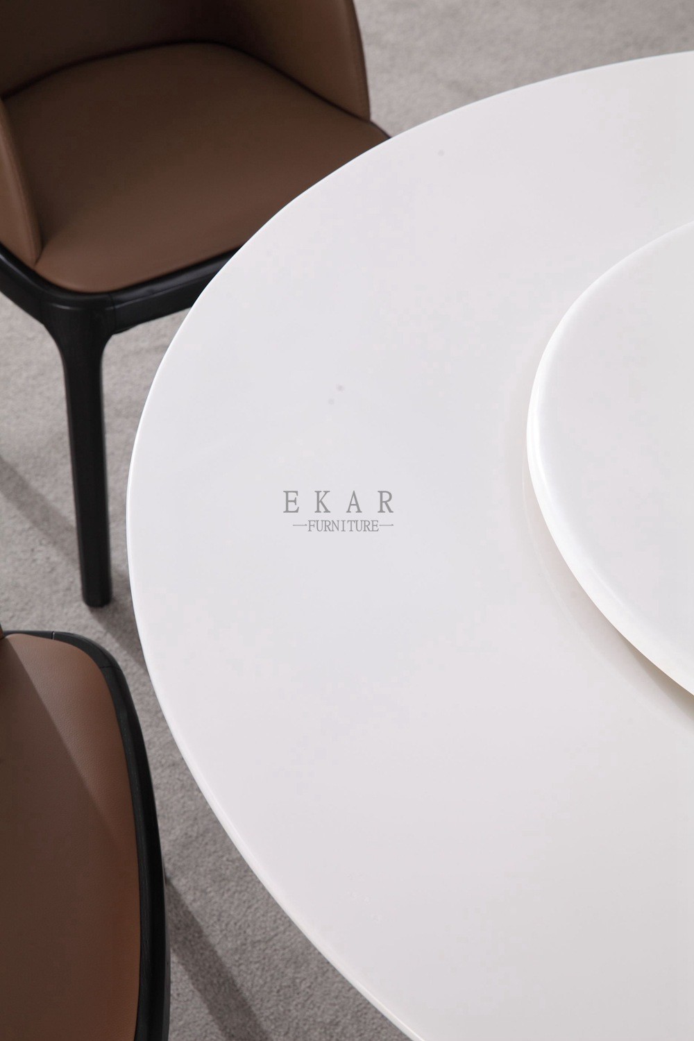White And Black Round Stone Rotating Dining Table