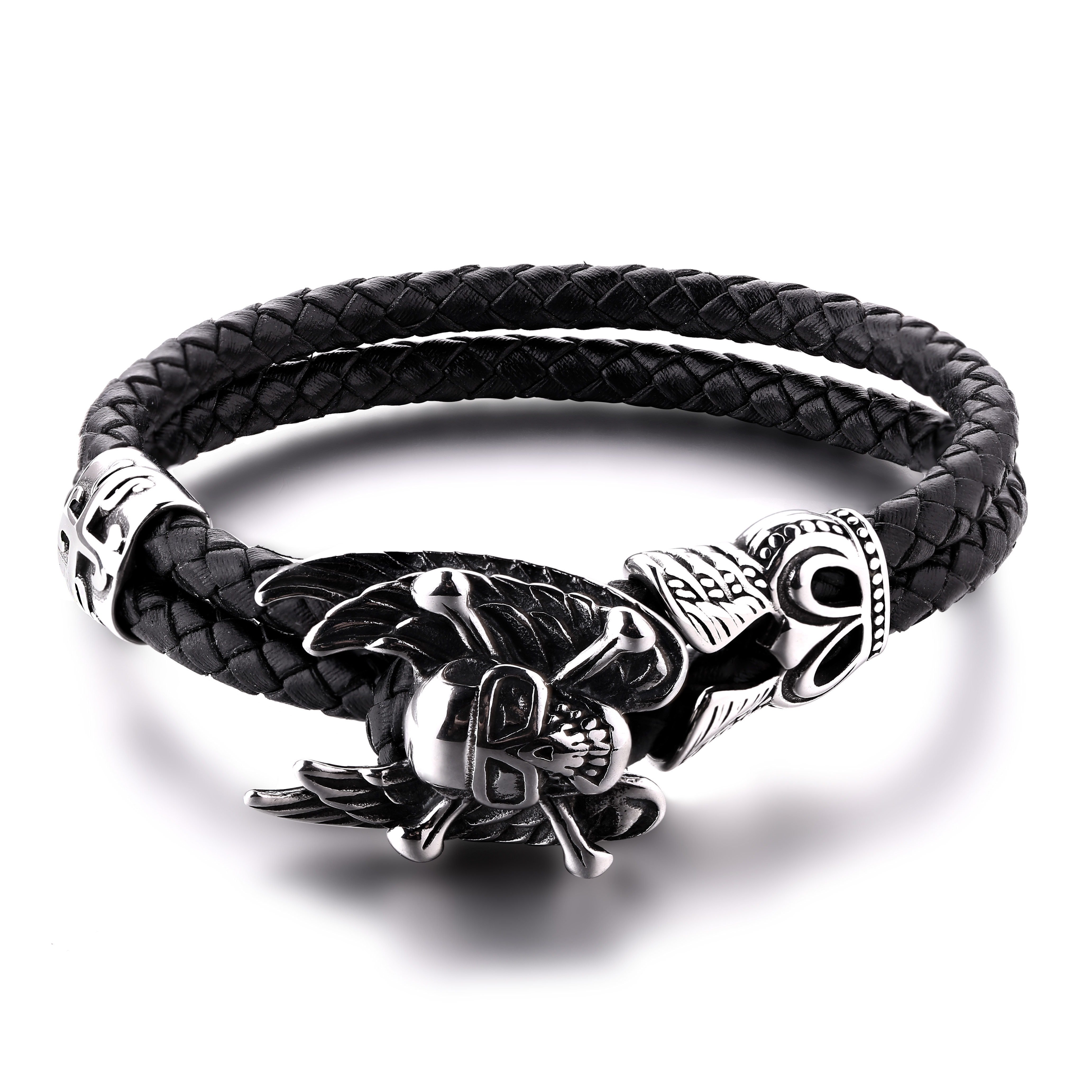 New arrival body jewelry stainless steel leather bracelet northskull bracelet men