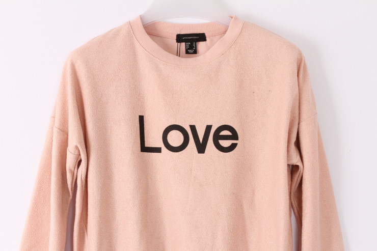 Printing Pink Pullover Sweatshirts Crew Neck Womens French Terry Sweatshirt