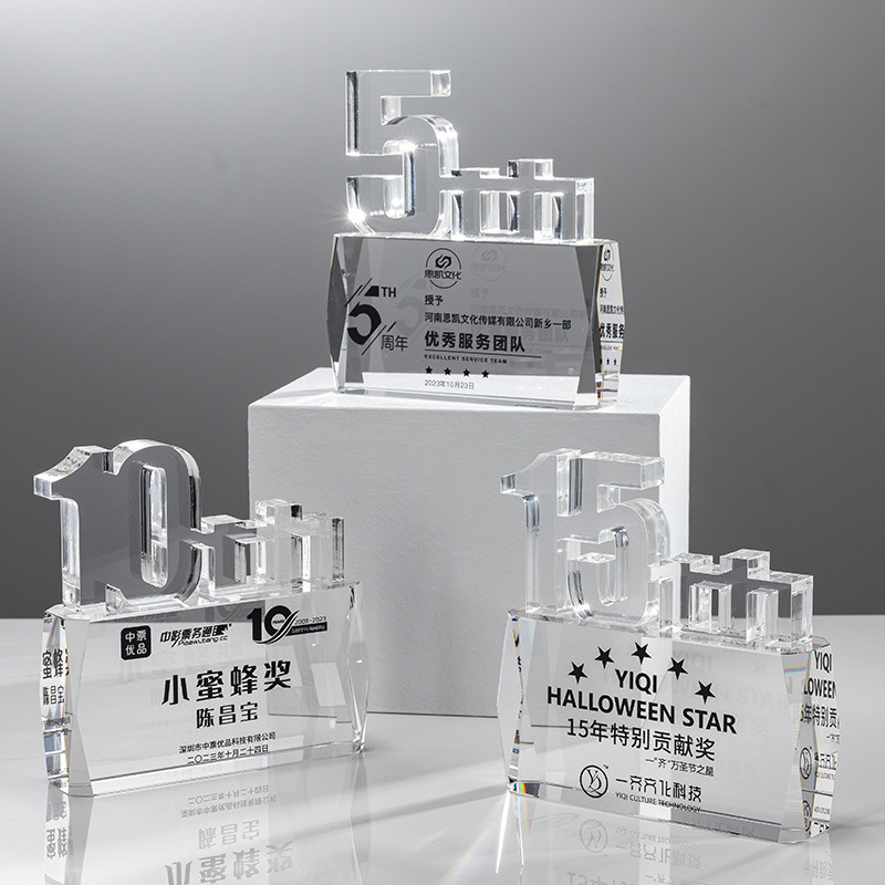 8inch Height Cast Acrylic Award Plexiglass Trophy For 10th Year Anniversary Event