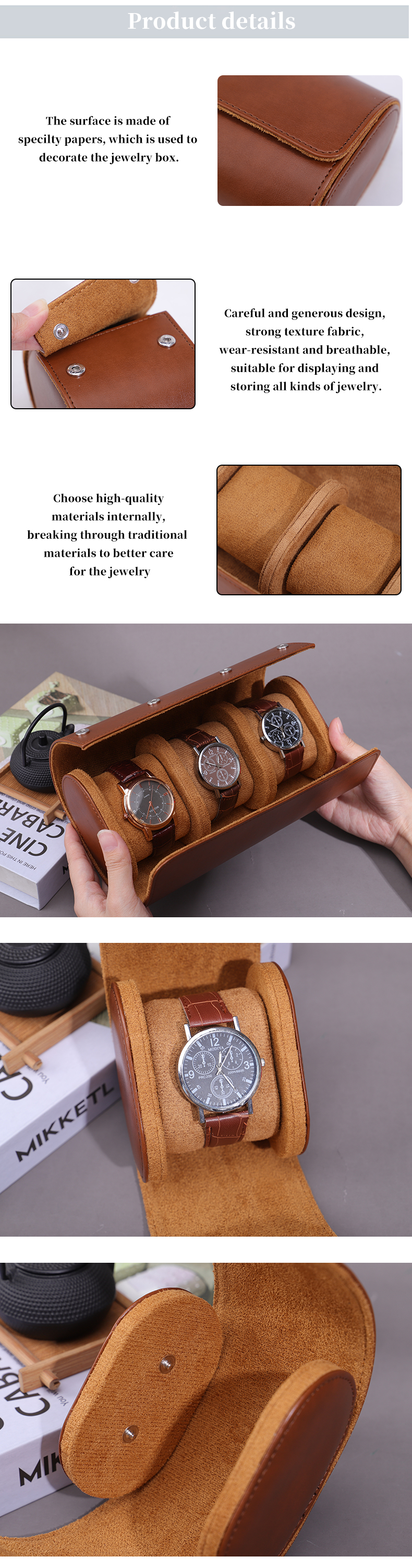 Multiple Cells Noble PU Leather Watch Storage Case Packaging Box with Velvet Lining