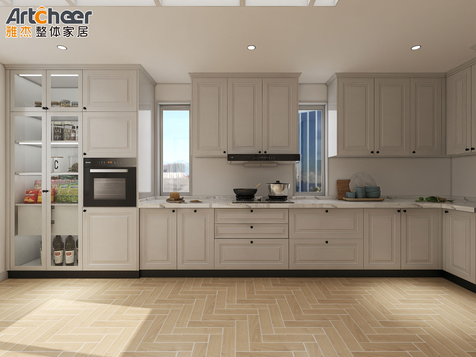 Traditional Style White Kitchen Cupboard with Solid Wood Construction and Plywood Carcase