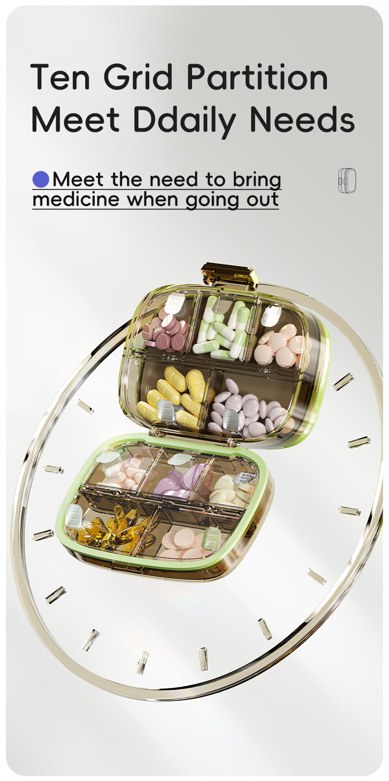 Travel Pill Organizer Box with Large Compartments Portable Pill Case Weekly Medicine Container for Vitamins Fish Oils Supplements