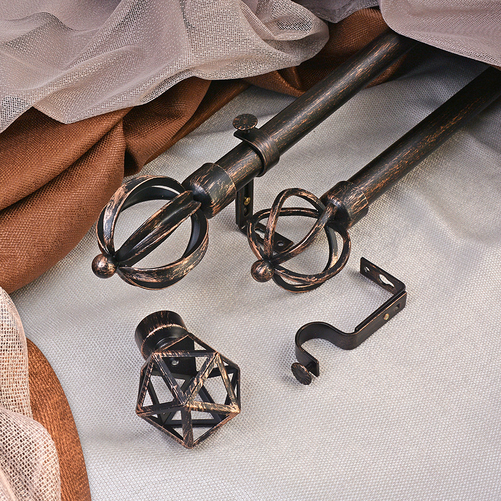 Black And Copper Color 28mm Pipe Curtain Rods Set For Bedroom