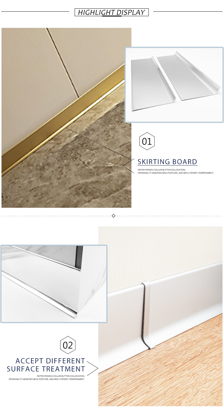 Waterproof Skirting Aluminium Profile Electroplating Treatment 2.5m Length