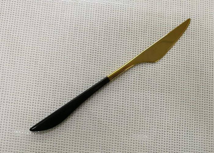 Color - plated Stainless Steel Flatware Sets of 4 Pieces Black Handles Gold Heads