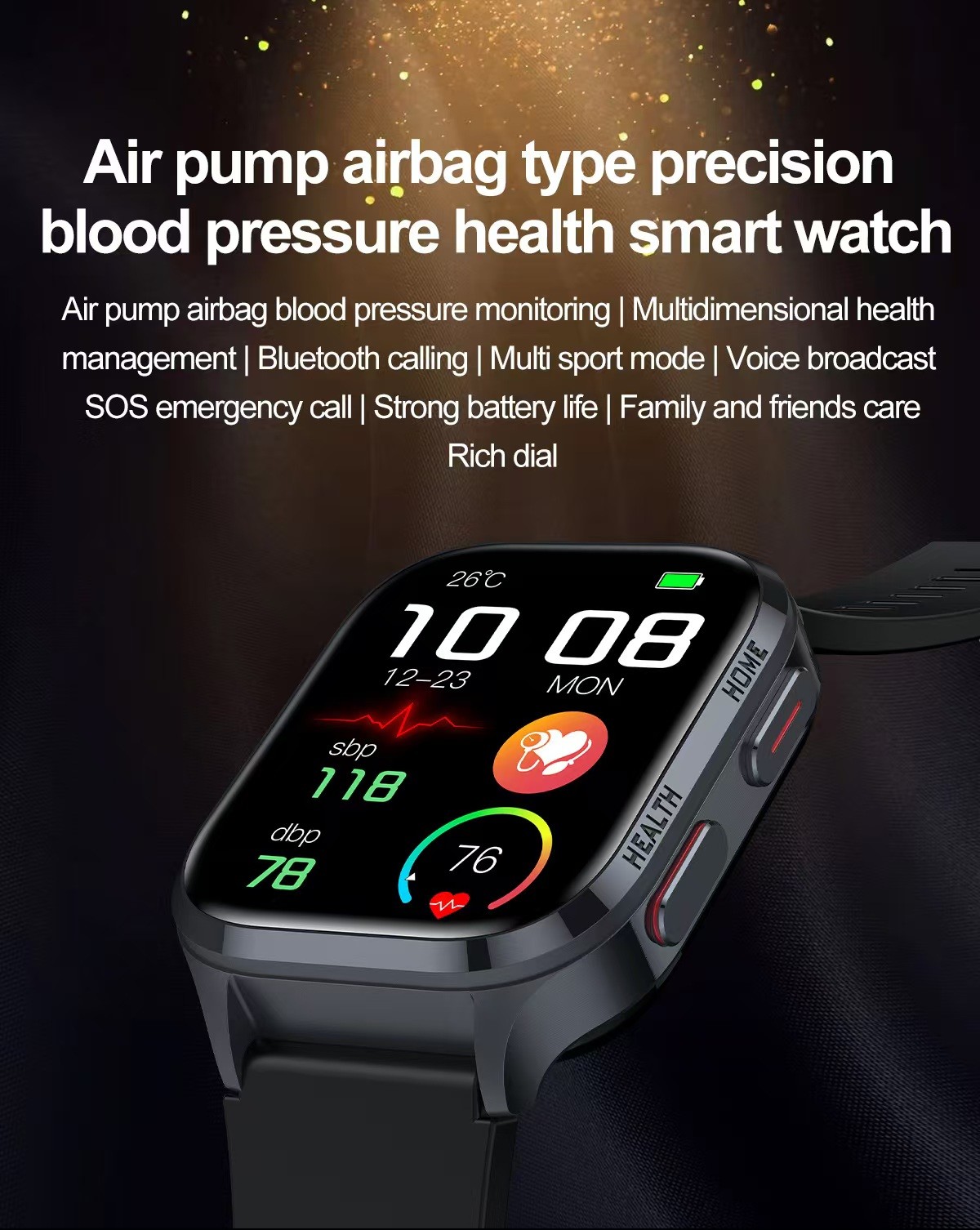 S18 Air Pump Blood Pressure Health Smart Watch With Blood Oxygen Uric Acid Monitor