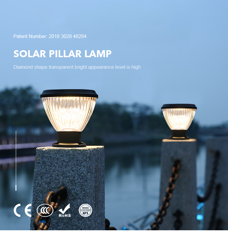 Light Control IP65 Solar Pillar Light Easy Install Post Cap Lamp For Wood Fence Deck