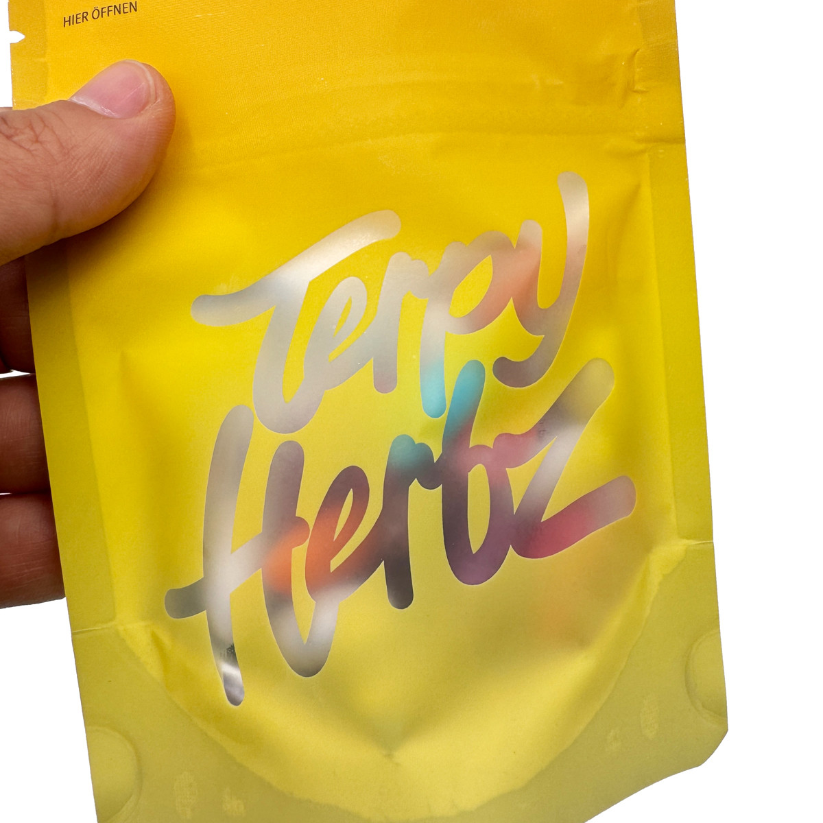 Matte Yellow Gradient One Side Foil One Side Clear Stand Up Pouch Bags 3.5 G Weedwith Childproof Zipper