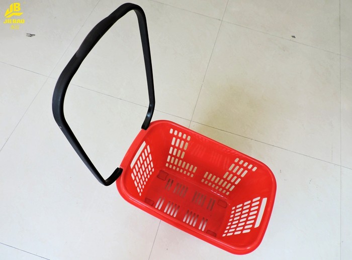33L Shopping Basket With Wheels And Handle PU Wheels Red Colour Can Custom Logo