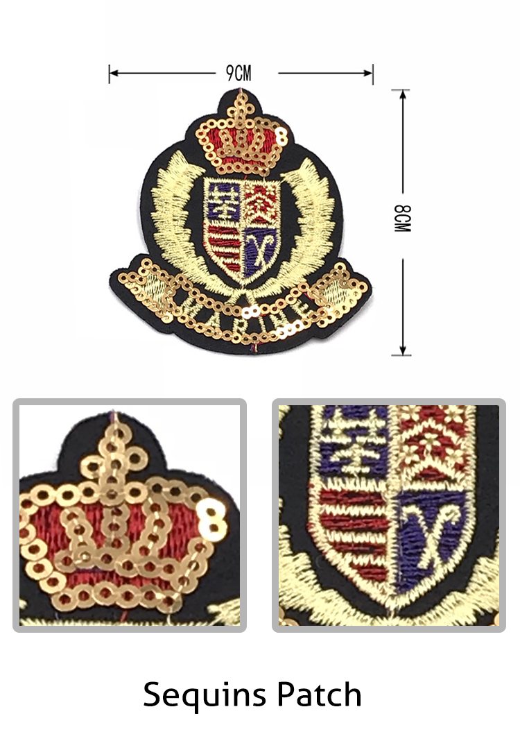 Noble Royal Sequin Uniform Shirt Patches Popular British Style Custom Logo
