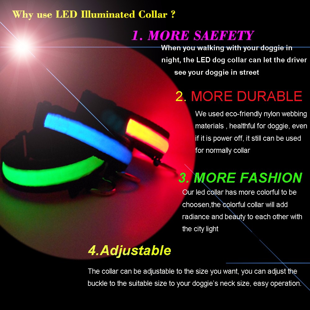 Polyser Dog Flasher Pet LED Dog Collar For Dogs And Cats Quick Release