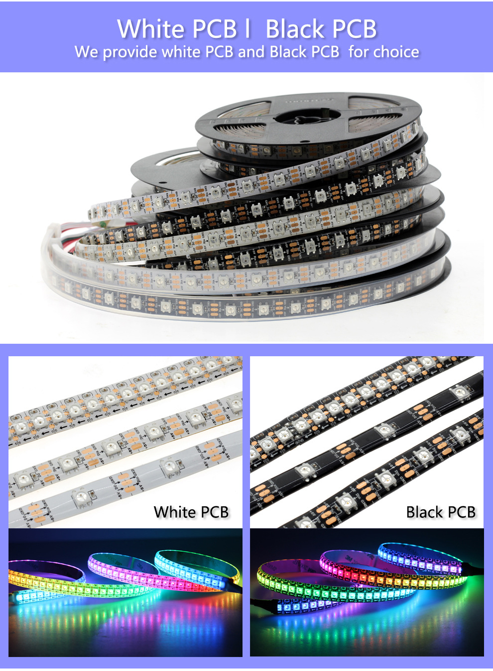 Ws2811 Ws2813 Self Adhesive LED Strip Rgbw Ws2812B Tape Light Black White