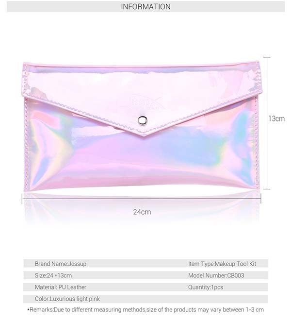 PU leather 24x13cm Portable Cosmetic Bag Button Type Metallic Pink
