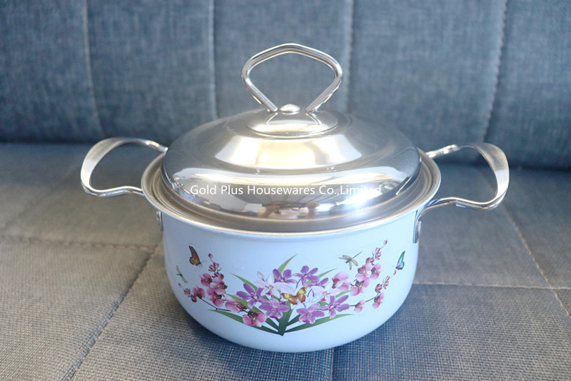 White Blue SS Cookware Sets Aluminum Stock Pots Belly Shape Body