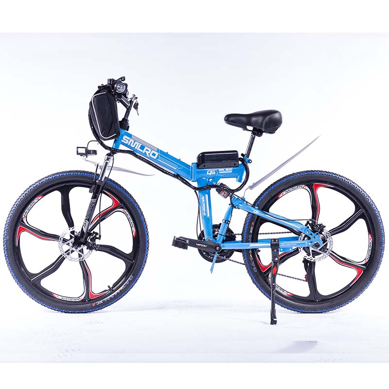 Blue 26 Inch Folding Electric Mountain Bike Hidden Battery 48V 350W